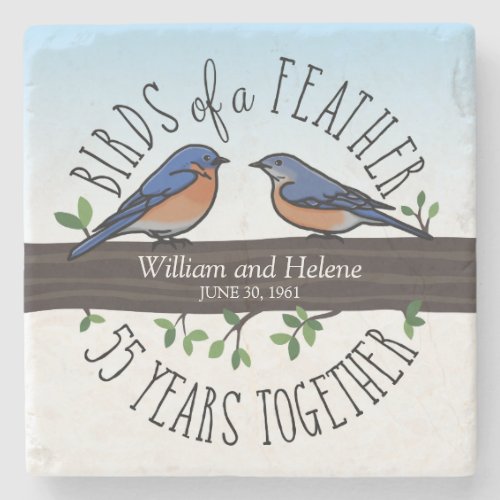 55th Wedding Anniversary Bluebirds of a Feather Stone Coaster