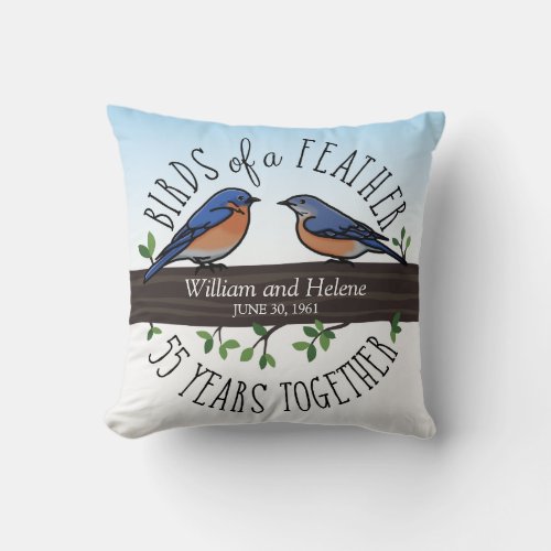 55th Wedding Anniversary Bluebirds of a Feather Throw Pillow