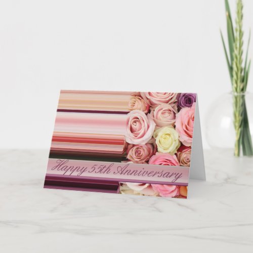 55th Wedding Anniversary Card _Pastel roses stripe