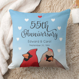 55th Wedding Anniversary, Cardinal Pair Throw Pillow