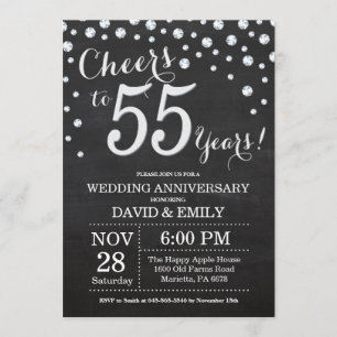 55th Wedding Anniversary Chalkboard Black Silver Invitation