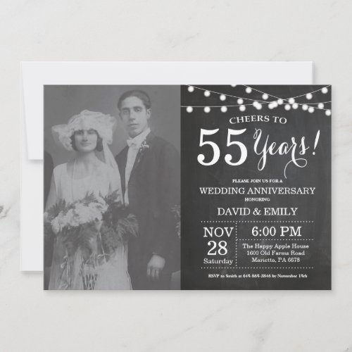 55th Wedding Anniversary Chalkboard Photo Invitation