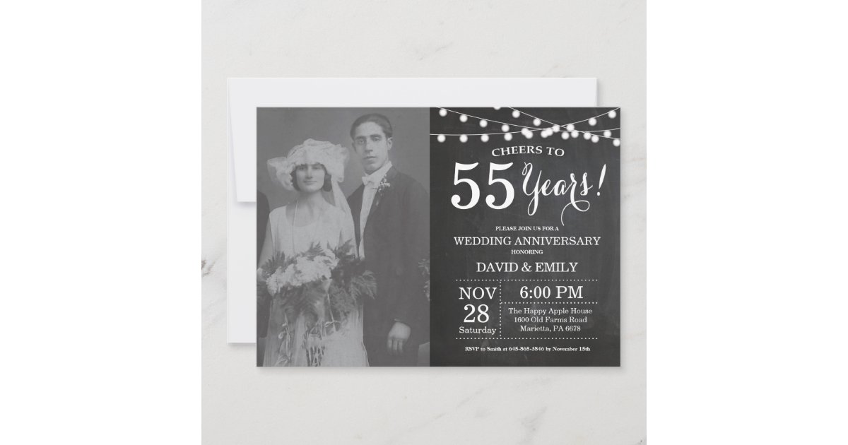 55th Wedding Anniversary Chalkboard Photo Invitation | Zazzle