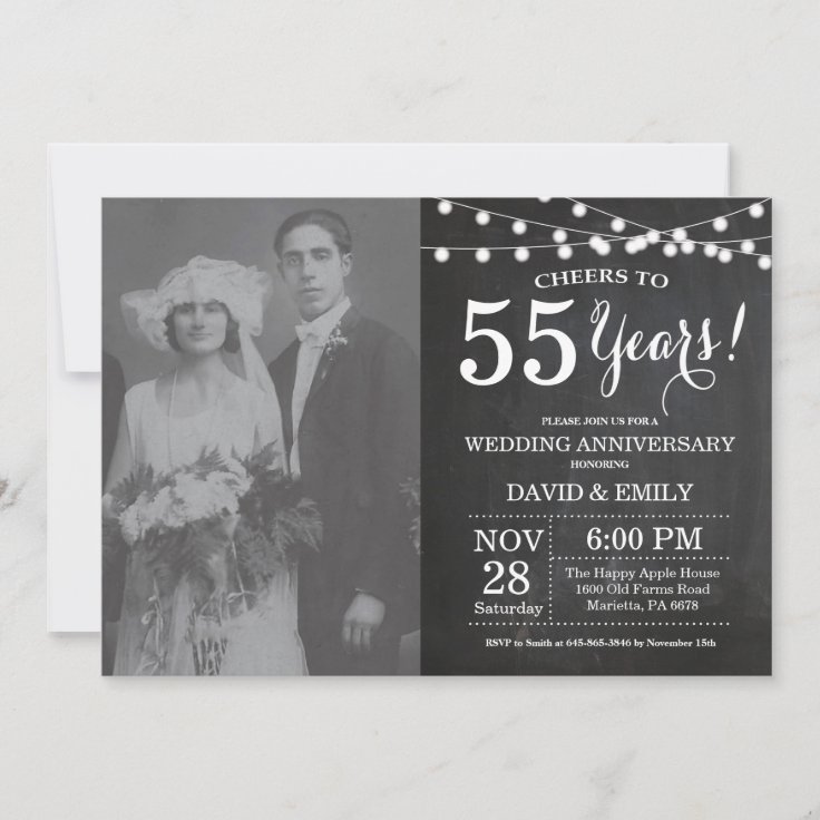 55th Wedding Anniversary Chalkboard Photo Invitation | Zazzle