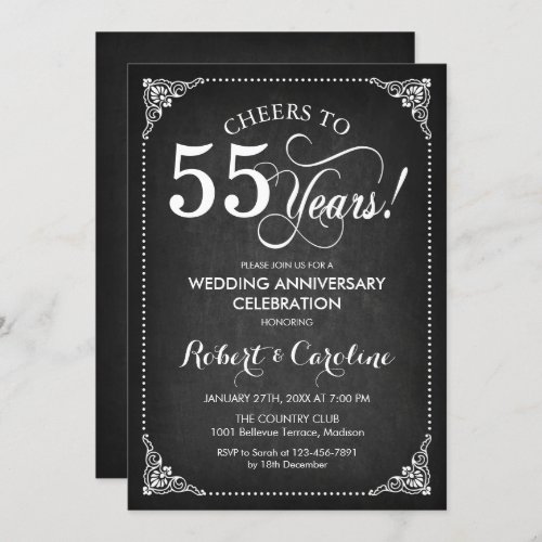 55th Wedding Anniversary _ Chalkboard White Invitation