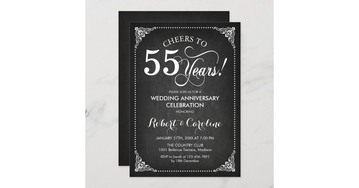 55th Wedding Anniversary - Chalkboard White Invitation | Zazzle
