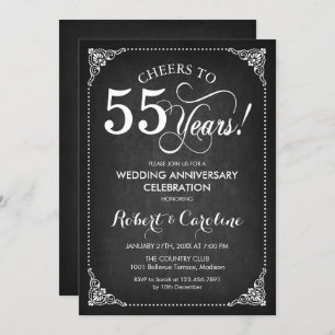 55th Wedding Anniversary - Chalkboard White Invitation