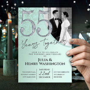 55th Wedding Anniversary Elegant Green Diamond  Invitation