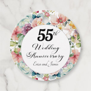 55th Wedding Anniversary Elegant Script Floral Favor Tags