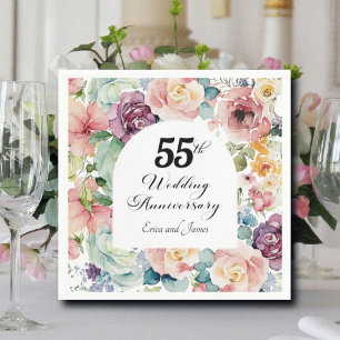 55th Wedding Anniversary Elegant Script Floral Napkins
