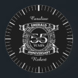 55th wedding anniversary emerald crest large clock<br><div class="desc">A romantic design to celebrate your 55th year of marriage. If you would like any help customizing this design please contact me, their is an ask this designer button, just below this text. This fifty fifth, 55 years wedding anniversary crest has the text emerald as that is the traditional gift...</div>