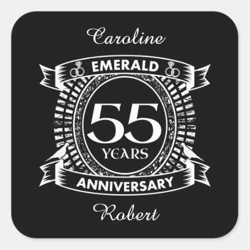55th wedding anniversary emerald crest square sticker