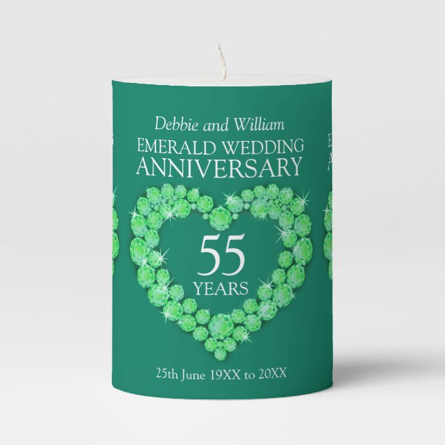 55th wedding anniversary emerald custom name pillar candle (Front)