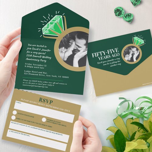 55th wedding anniversary emerald gold ring all in one invitation