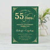 55th Wedding Anniversary Emerald Green Gold Damask Invitation (Standing Front)