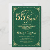 55th Wedding Anniversary Emerald Green Gold Damask Invitation (Front)