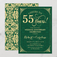 55th Wedding Anniversary Emerald Green Gold Damask