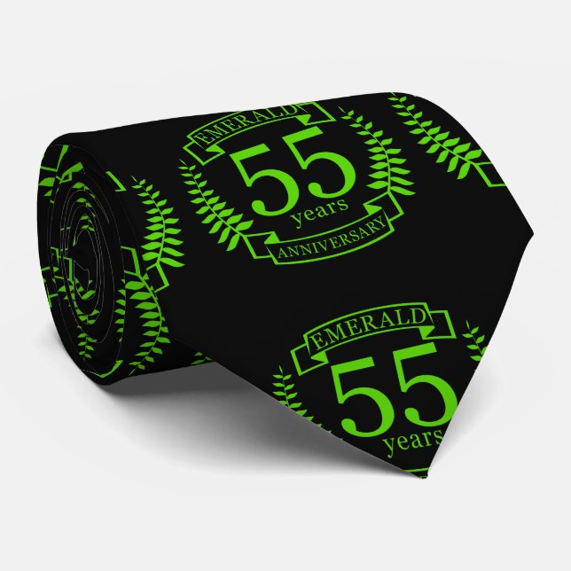 55th Wedding ANNIVERSARY EMERALD Neck Tie (Rolled)