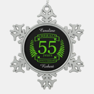 55th Wedding ANNIVERSARY EMERALD Snowflake Pewter Christmas Ornament