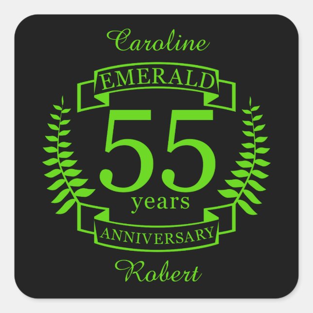 55th Wedding ANNIVERSARY EMERALD Square Sticker (Front)