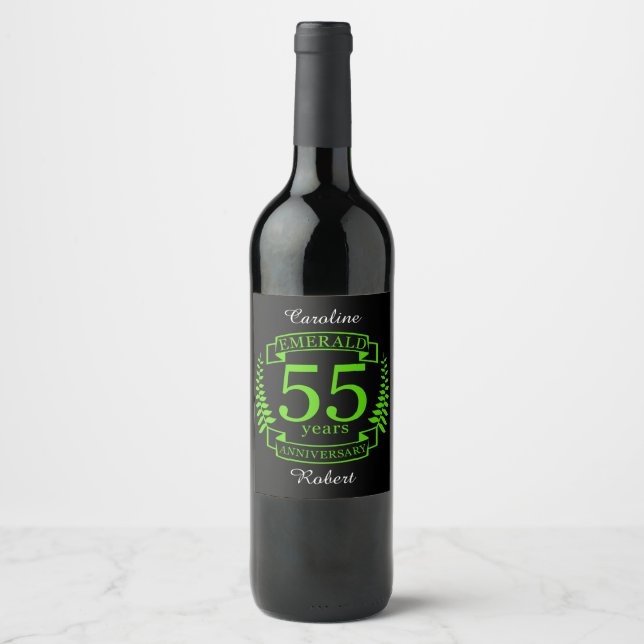 55th Wedding ANNIVERSARY EMERALD Wine Label (Front)
