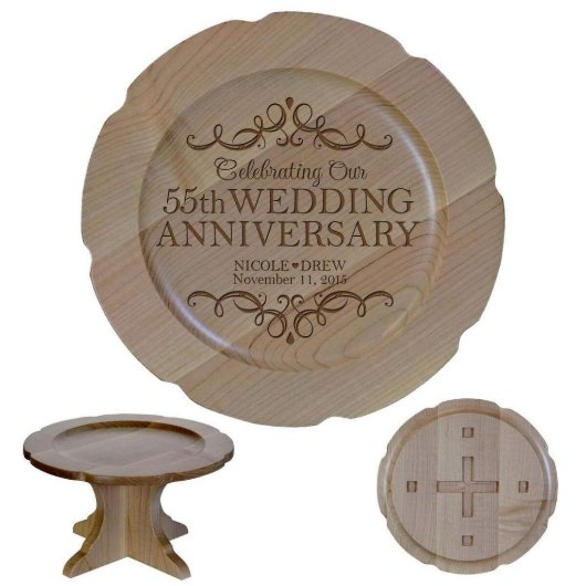 55th Wedding Anniversary Garlands Maple Cake Stand (Front)