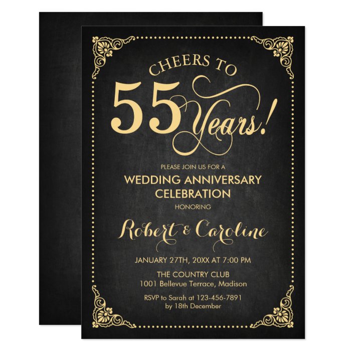 55th Wedding Anniversary - Gold Chalkboard Invitation | Zazzle.com