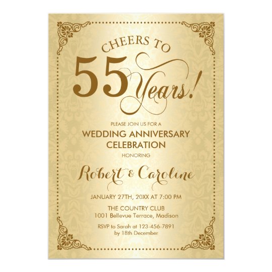 55th Wedding Anniversary - Gold Damask Invitation | Zazzle.com