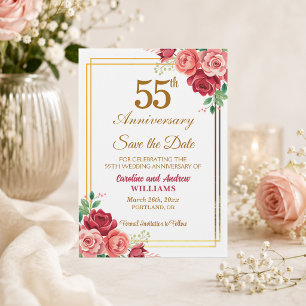 55th Wedding Anniversary Gold Frame Floral Save The Date