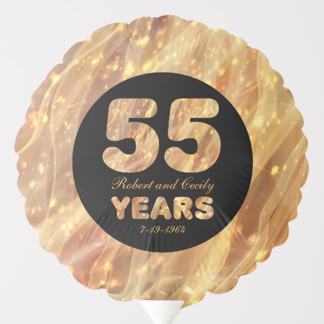 55th Wedding Anniversary Gold Party Lights Balloon (Front)