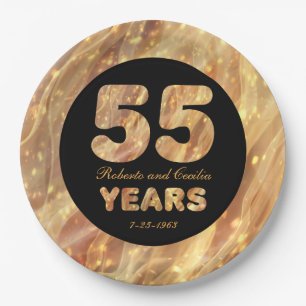 55th Wedding Anniversary Gold Party Lights Paper Plates