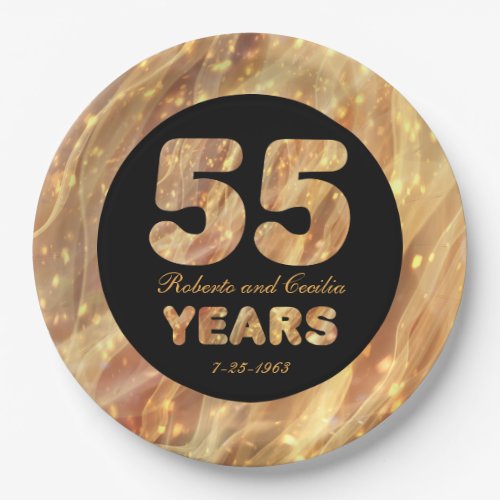 55th Wedding Anniversary Gold Party Lights Paper Plates
