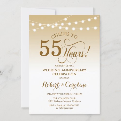 55th Wedding Anniversary _ Gold White Invitation