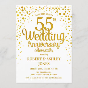 55th Wedding Anniversary - Gold & White Invitation