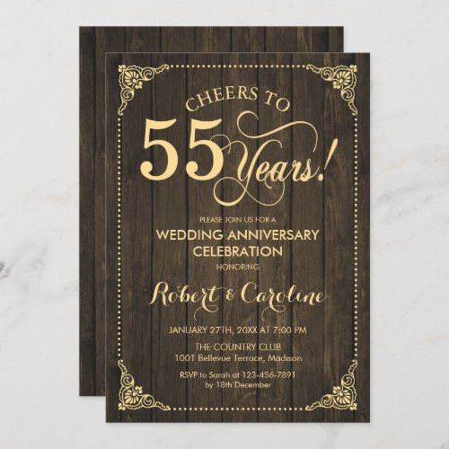 55th Wedding Anniversary _ Gold Wood Invitation