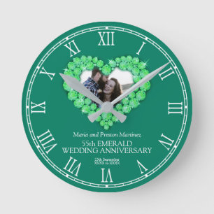 55th wedding anniversary green emerald round clock