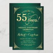 55th Wedding Anniversary - Green Gold Damask Invitation (Front/Back)
