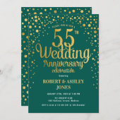 55th Wedding Anniversary - Green & Gold Invitation (Front/Back)