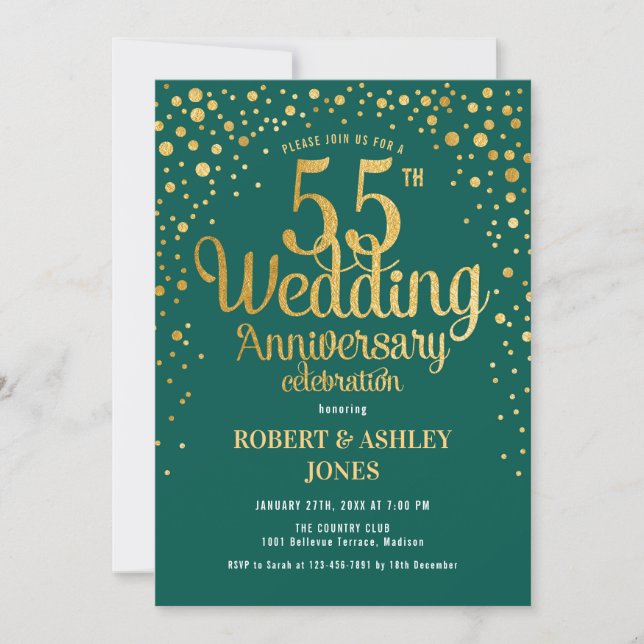 55th Wedding Anniversary - Green & Gold Invitation (Front)
