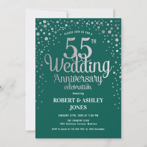 55th Wedding Anniversary _ Green  Silver Invitation