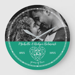 55th Wedding Anniversary heart emerald green Large Clock
