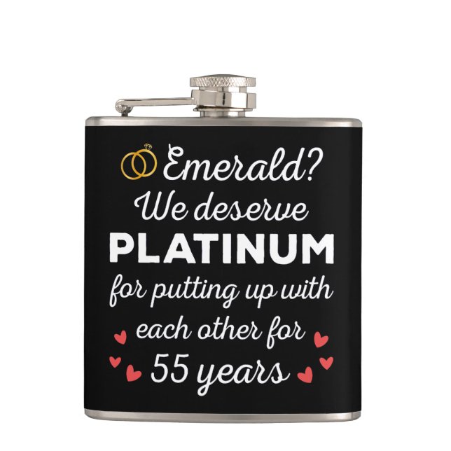 55th Wedding Anniversary I - Emerald Funny Couple Flask (Front)