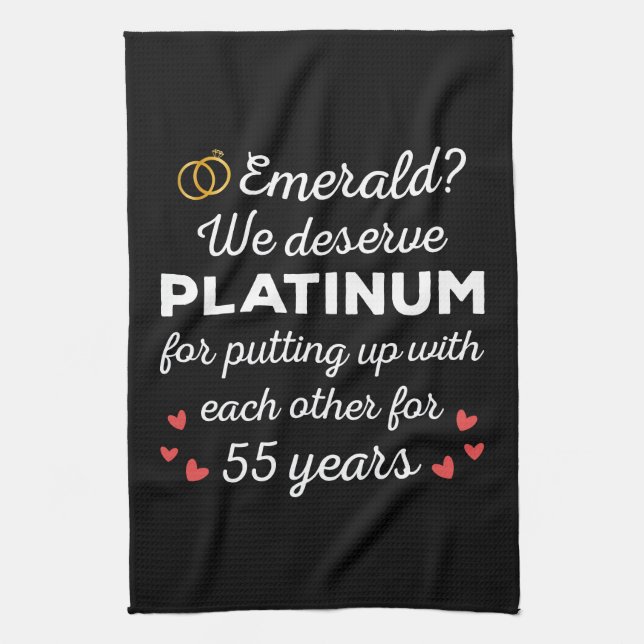 55th Wedding Anniversary I - Emerald Funny Couple Kitchen Towel (Vertical)