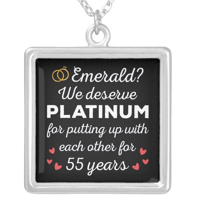 55th Wedding Anniversary I - Emerald Funny Couple Silver Plated Necklace (Front)