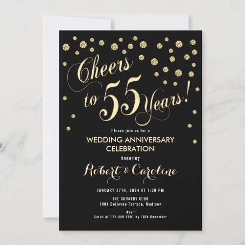 55th Wedding Anniversary Invitation _ Black  Gold