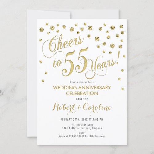 55th Wedding Anniversary Invitation _ Gold  White