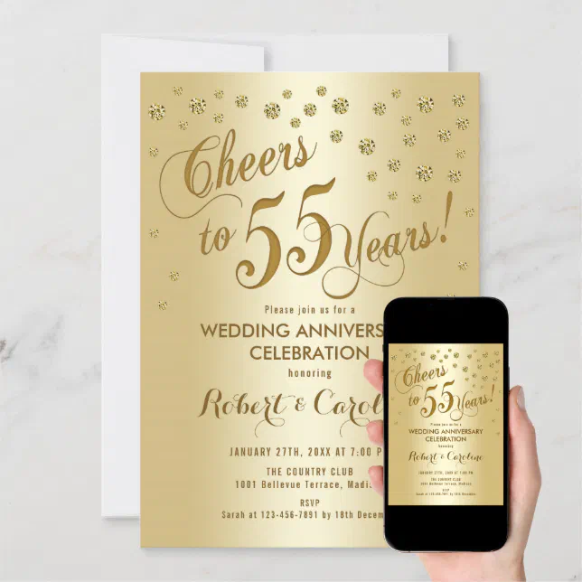 55th Wedding Anniversary Invitation in Gold | Zazzle