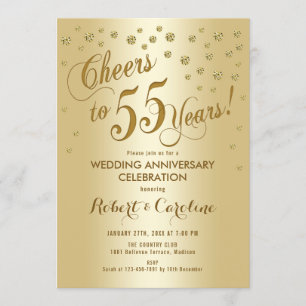 55th Wedding Anniversary Invitation in Gold