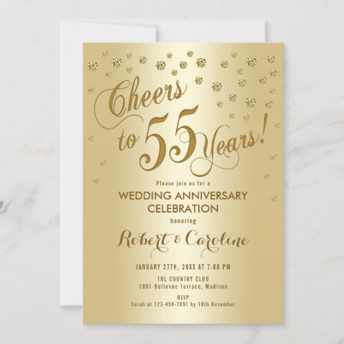 55th Wedding Anniversary Invitation in Gold