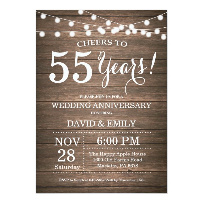 55th Wedding Anniversary Invitation Rustic Wood | Zazzle.com
